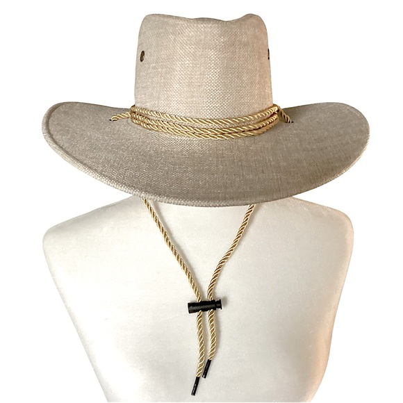 Luxtrada Classic Western Cowboy Linen Aussie Hat Twisted Rope Chin Strap New - Picture 3 of 16